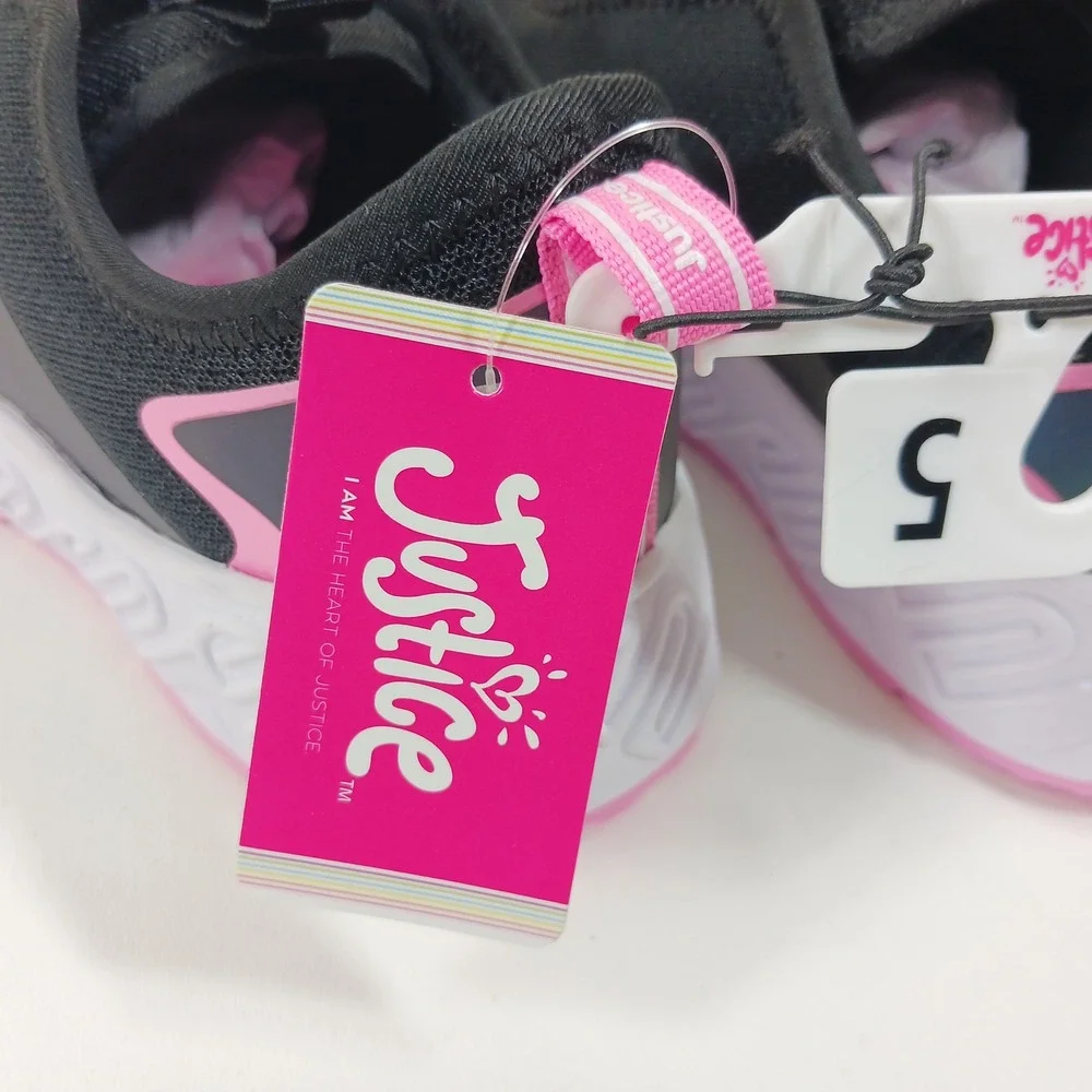 Justice Sport Girls Slip On Sneakers Black Pink Iridescent Size 5 GMG JUS SNKR